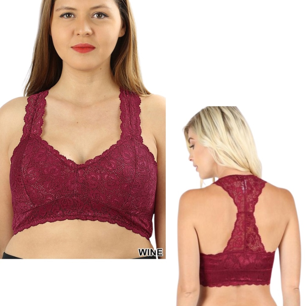 wine colored lace racerback bralette